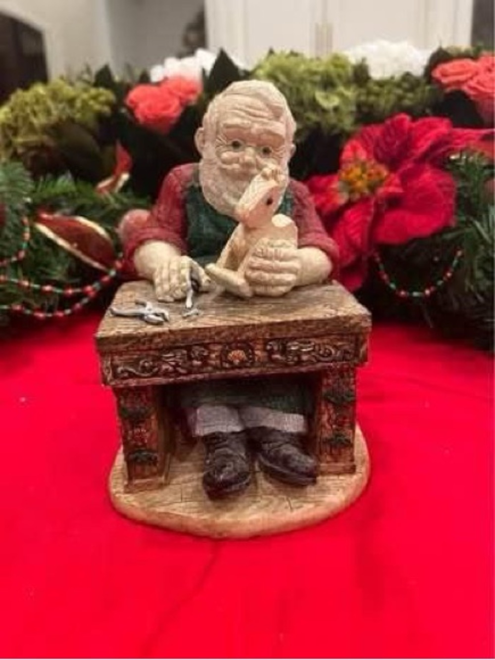 United Design Santa Elf Woodcarver Figurine - Red and Green Holiday Decor